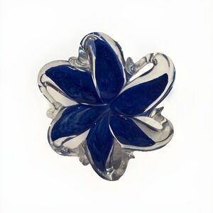 Murano-Style Art Glass Blue Flower Figurine Handblown Cobalt Clear Sculpture
